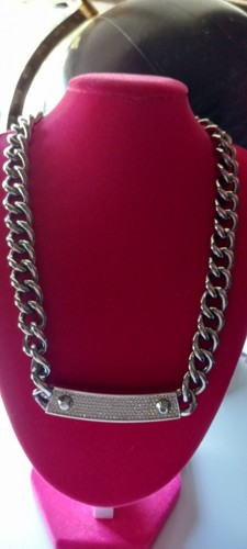 MICHAEL KORS Collana reversibile Michael Kor Pave tono argento collo grosso 18 pollici