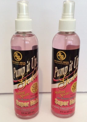 Paquete de 2 Bronner Brothers Pump It Up Spritz Gold, 8 onzas Super Hold Foto 1 de 3