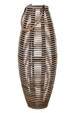 Windlichtsäule Kerzenhalter Windlicht aus Rattan LUMA 90 cm hoch, Braun Grau