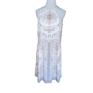 Philosophy Grey Ivory Pink Floral Sleeveless Crew Neck Mini Dress Large Lined - Picture 1 of 10