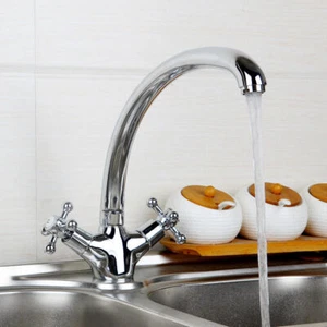 360°Swivel Kitchen Sink Faucet Chrome Dual Handles Single Hole Mixer Basin Taps - Picture 1 of 12