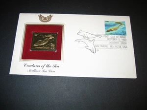 1990 Northern Sea Lion Sea Gold Golden Stamp Replica Cover FDC - Picture 1 of 3