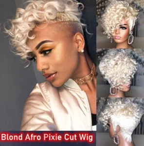 Short Blonde Curly Wig with Bangs Fluffy Layered Blonde Pixie Cut Wigs - Picture 1 of 8