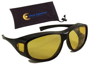 Night Driving Glasses Yellow Lens Fit Over Sunglasses Wear Over Cover Anti Glare - Picture 1 of 10