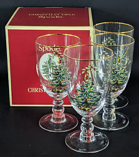 Spode Christmas Tree Pedestal Goblets 16oz Gold Rim Set of 4