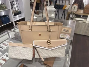 MICHAEL KORS MK Maisie Large Pebbled Leather 3-in-1 Tote Bag Powder Buff Multi - Picture 1 of 7