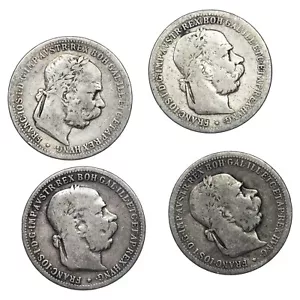 Autriche 1 couronne 1893 - 1894 - 1895 - 1901 Franz Joseph argent - lot 4 pièces - Imagen 1 de 2