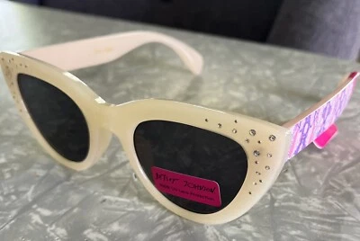 Betsy Johnson white plastic cat eye sunglasses With Rhinestones - Image 1 of 4