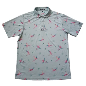 Bad Birdie Polo Mens Large Blue Parrot Print Stretch Performance Short Sleeve - Picture 1 of 17