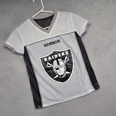 Los Angeles Raiders Jersey Youth S NFL Flag Football Mesh Panel Gray White Black - Image 1 of 4