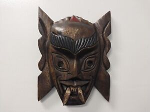 Wooden Mask Hand Carved Vintage Wall Hanging Handcrafted Home Décor Art Gift