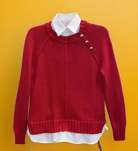 Lauren Ralph Lauren Sweater Vintage XS/PT Red White with built in white dickey - Picture 1 of 15