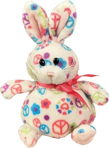 Ganz Peace Bunny Rabbit 7” Plush Stuffed Animal Beanie Colorful Floral Peace - Picture 1 of 8