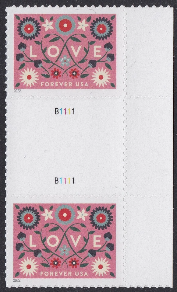 US 5661 Love Pink F horz gutter plate pair MNH 2022 - Image 1 of 1