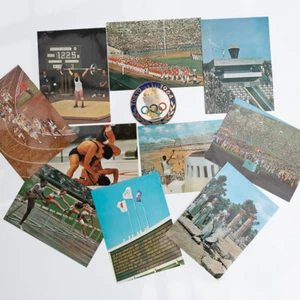 VTG Tokyo 1964 Olympic Emblem and Post card Lot Osamu Watanabe Yashinobu Miyake - Picture 1 of 12