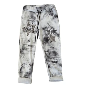 Bella Amore Womens Drawstring Graphic Casual Pants Gray White Medium - Picture 1 of 13
