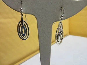 Pendientes colgantes de tres círculos ovalados de 1 1/2 pulgada. Plata esterlina 925 4,5 gramos - Imagen 1 de 4