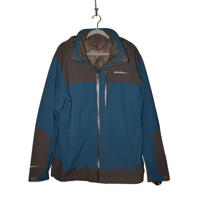 Chaqueta EDDIE BAUER $109 WeatherEdge Plus con capucha y cremallera azul gris grande para hombre Foto 1 de 4