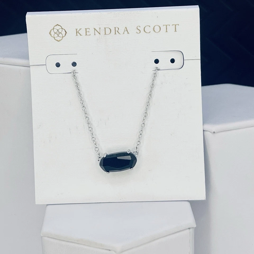 Collar de cadena Kendra Scott corte esmeralda piedra negra plata nuevo con etiquetas $50 Foto 1 de 4