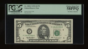 DBR 1995 $5 Atlanta Fr. 1985-F PCGS 58 PPQ Serial F19431359E - Picture 1 of 2