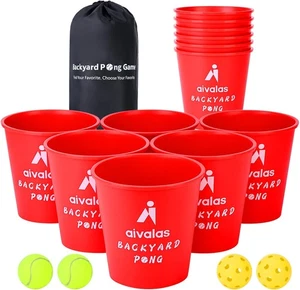 Yard Pong Outdoor Spiele, Riesen Yard Spiele Set mit 12 Eimern und Bällen für A... - Bild 1 von 7
