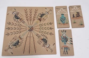 Juego de 4 placas de arte de arena navajo vintage decoración nativa americana del suroeste - Imagen 1 de 15