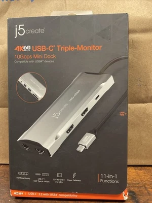 NEW j5create 4K60 Elite USB-C Triple-Monitor 10Gbps Mini Dock Space Grey JCD397 - Image 1 of 4