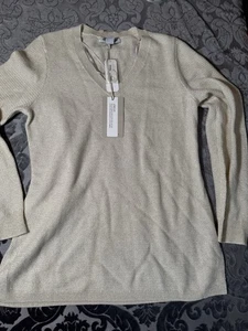 NWT Tommy Bahama Cashmere Cream Merino Wool Knit Sweater Sparkles Glam Small - Picture 1 of 10