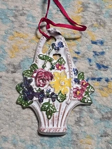 Vintage Terra Cotta? Hand Crafted Flower Basket Ornament 4" - Picture 1 of 5