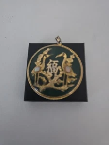 EXCELENTE COLLAR COLGANTE RARO VINTAGE GRANDE ÓPALOS DE ORO Y JADE ESCRITURA CHINA - Imagen 1 de 4