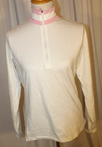 NEW Ralph Lauren Women’s LARGE White Pink knit 1/4-zip pullover top mock neck - Picture 1 of 4