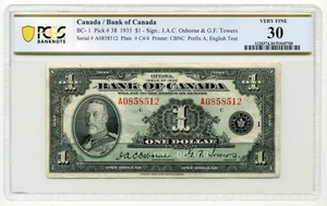 1935 $1 Bank of Canada, BC-1 - Choice Very Fine, PCGS VF30 - Picture 1 of 2