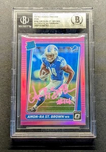AMON-RA ST. BROWN Rookie Auto 2021 Optic Pink Holo Prizm BGS Authentic SP RC - Picture 1 of 6
