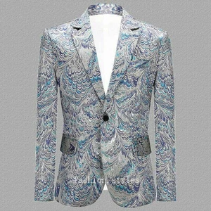 Men's Blazers Jacket Formal Wedding Peacock Printed Coats Nightclub Casual Stage - Picture 1 of 25