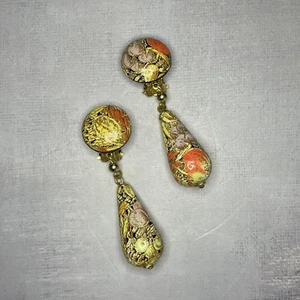 Paire de boucle d'oreille vintage à clips décor japonisant fruits feuillages - Imagen 1 de 4