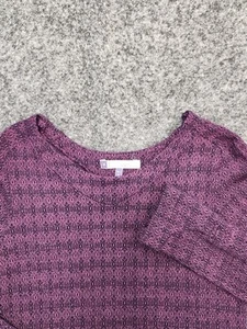 IBEX Sweater Women Medium Purple Black Geometric 100% Merino Wool Lightweight - Picture 1 of 11