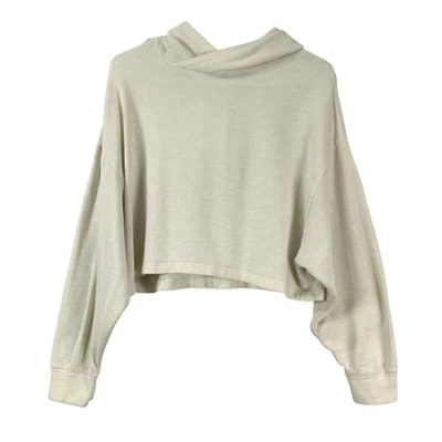 Sudadera con capucha recortada jaspeada avena Fabletics manga larga calce relajado para mujer XS Foto 1 de 4