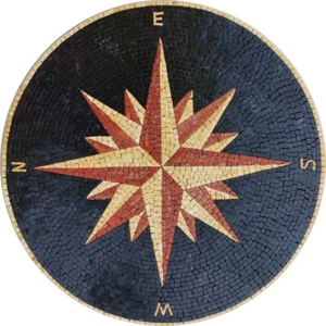 Handgefertigte Mosaikfliese Marmor Mosaik Kompass Bodenfliese - Bild 1 von 4