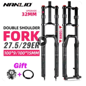 Double Shoulder Air Suspension Fork 150mm Travel MTB & E-Bike Double Crown Fork - Picture 1 of 14