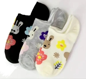 Women's Cute Bunny Floral Pattern Ankle Socks Fashion Sock Set Of 3 - Picture 1 of 2