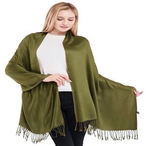 Olivgrün Einfarbig Design Tuch Schal Halstuch Stola Pashmina CJ Apparel *NEU* - Bild 1 von 12