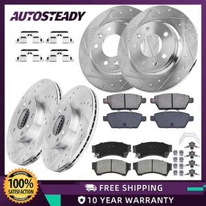 Front Rear Drilled Rotor Ceramic Brake Pads for 2006-12 Fusion 2006-13 Mazda 6 - Picture 1 of 9