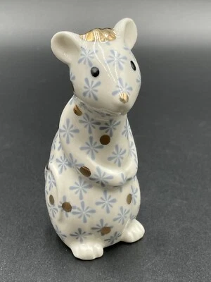 Anthropologie Winterland Animal Ceramic Pattern Bud Vase Mouse Gold Accents New - Image 1 of 4
