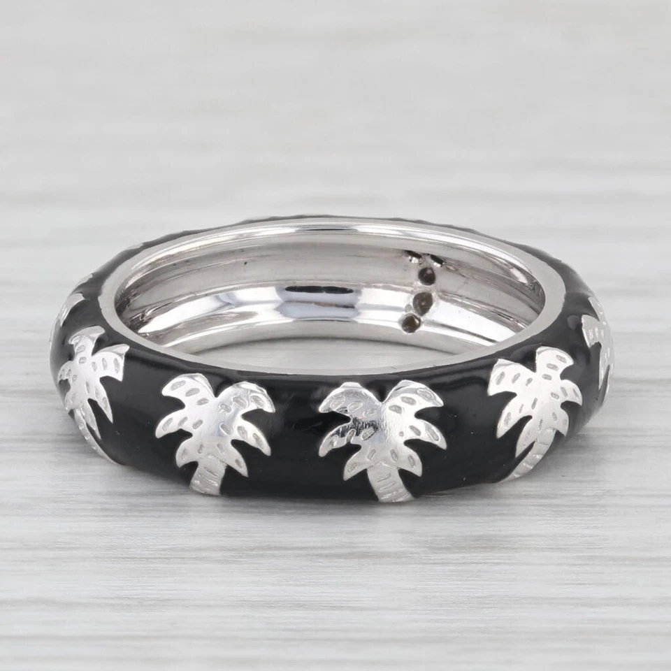 Anillo Apilable Palmera Hidalgo Oro Blanco 18k Banda Esmalte Negro Foto 1 de 1
