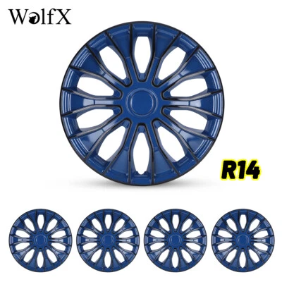 Juego de 4 cubiertas de rueda de 14" tapacubos a presión para neumáticos R14 y llantas de acero negro azul Foto 1 de 4