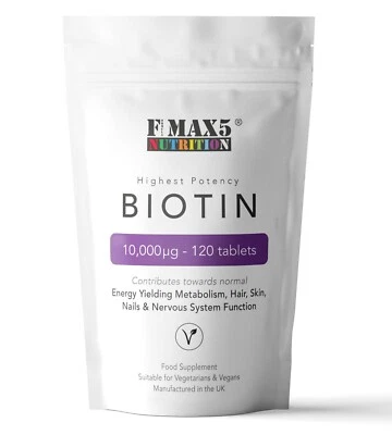 BIOTIN 120 Tablets 10,000mcg Max Strength Healthy Hair Skin Nails Growth - Image 1 of 4