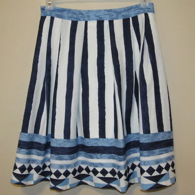 NWT Miami Francesca's Navy Blue White Striped Pleated Summer A Line Skirt sz Med - Image 1 of 3
