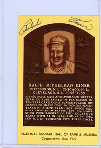 Ralph Kiner Signed Yellow Hall of Fame Plaque Postcard JSA Auto HOF Post Card - Picture 1 of 3
