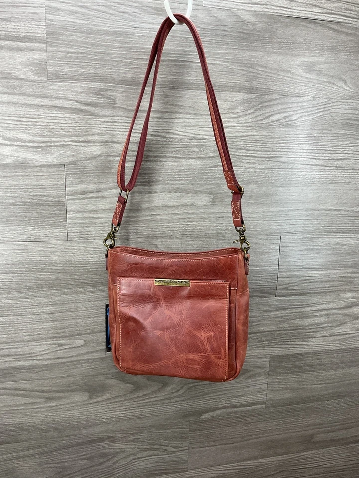 Distressed Leather Slim X-Body RFID Purse Red - Image 1 of 4