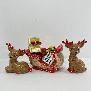 VTG Kimple Ceramic Reindeer Sleigh Hand Painted 1987 Mold Christmas W/Presents - Picture 1 of 6